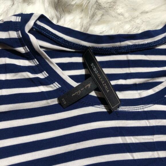 BCBGMAXAZRIA striped trapeze dark blue & white tunic top xxs - Picture 4 of 7